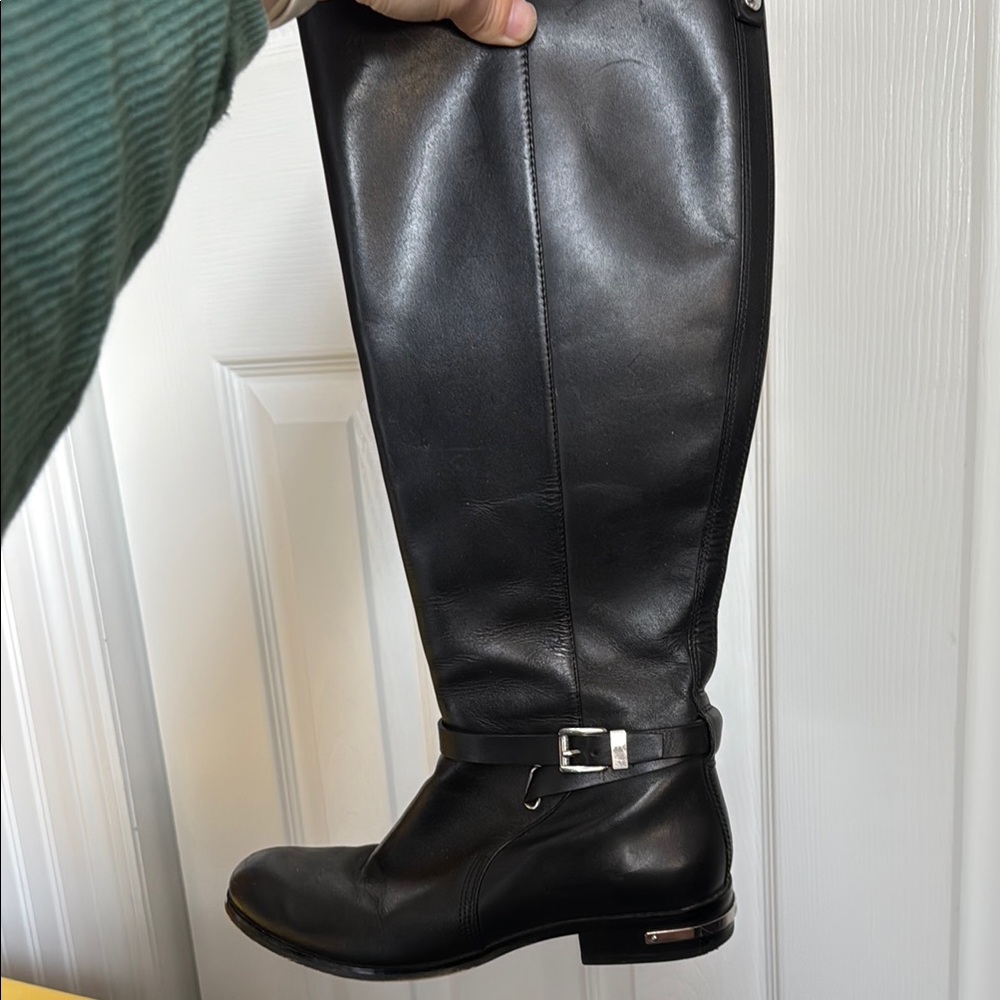 Black Michael Kors boots- Black Leather Riding Boots with Buckle Detail